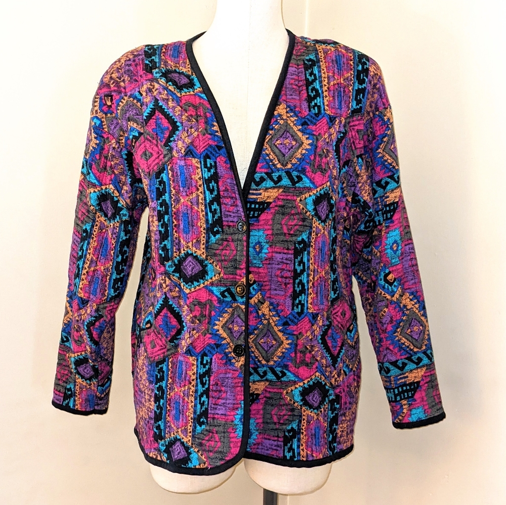 Vintage Western Aztec Tribal Print Bright Colorful Quilted Jacket